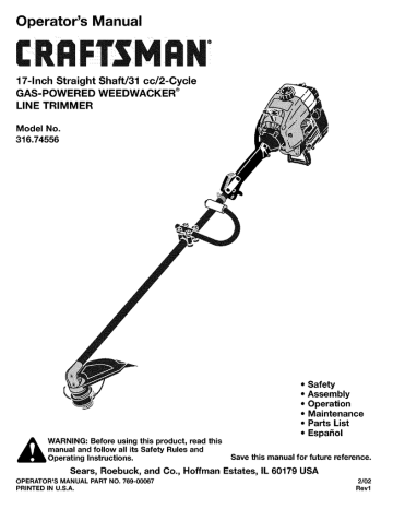 Craftsman 31674556 Trimmer Operator`s manual | Manualzz