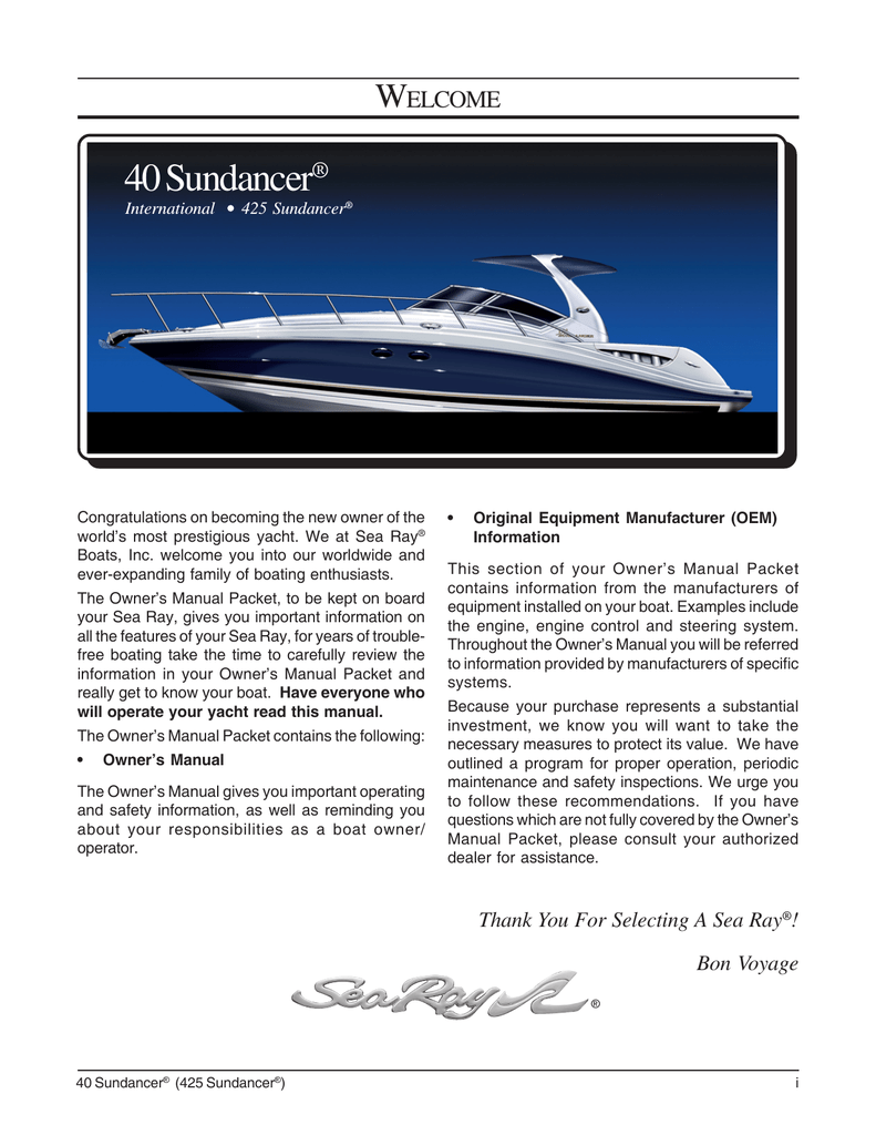 Sea Ray 425 Sundancer Owner S Manual Manualzz