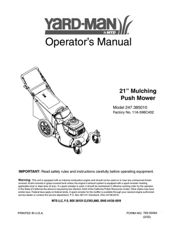 Yard-Man 247.385010 Operator's Manual | Manualzz