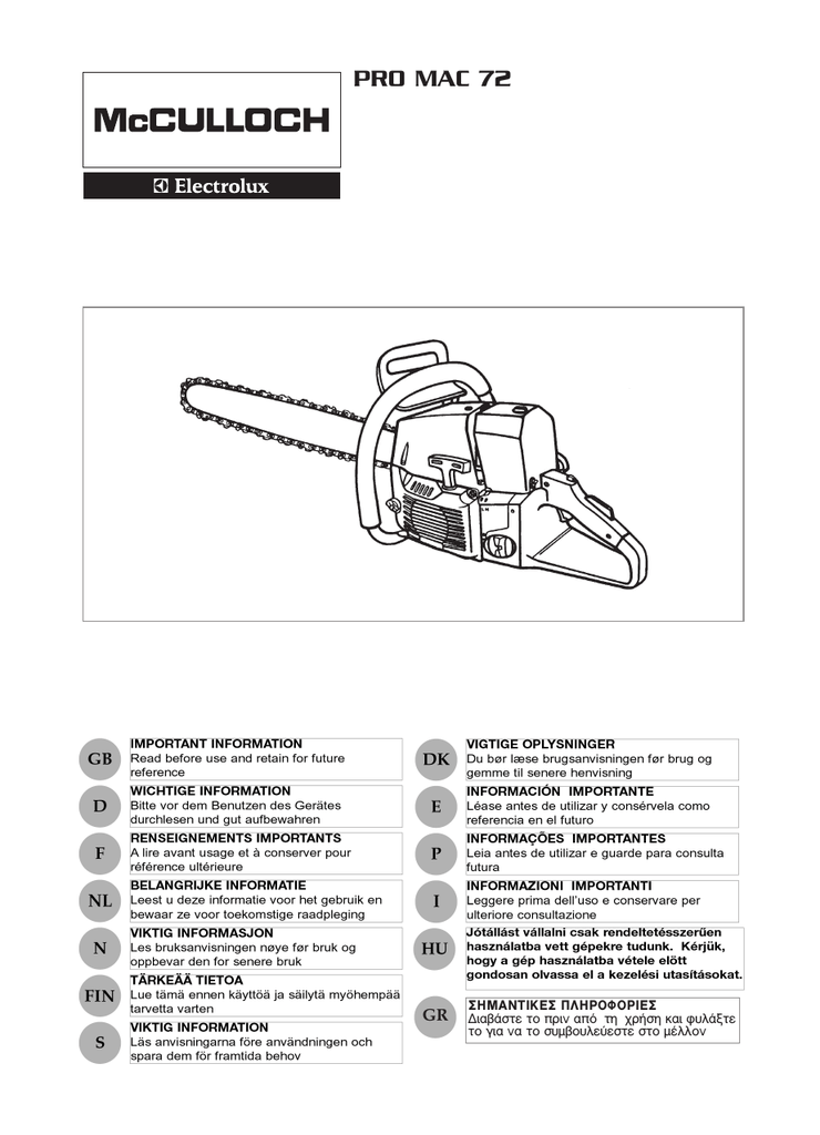 Mcculloch Pro Mac 72 Specifications Manualzz