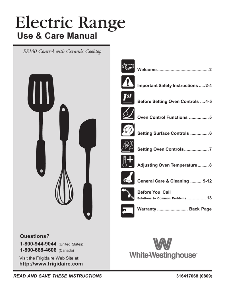 White Westinghouse Es100 Operating Instructions Manualzz Com