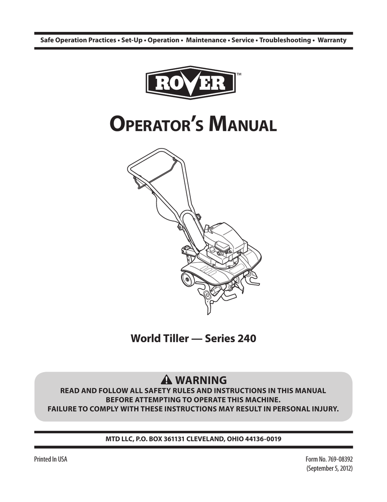 Rover World Tiller Series 240 Operator S Manual Manualzz Tiller Series 240 Operator S Manual