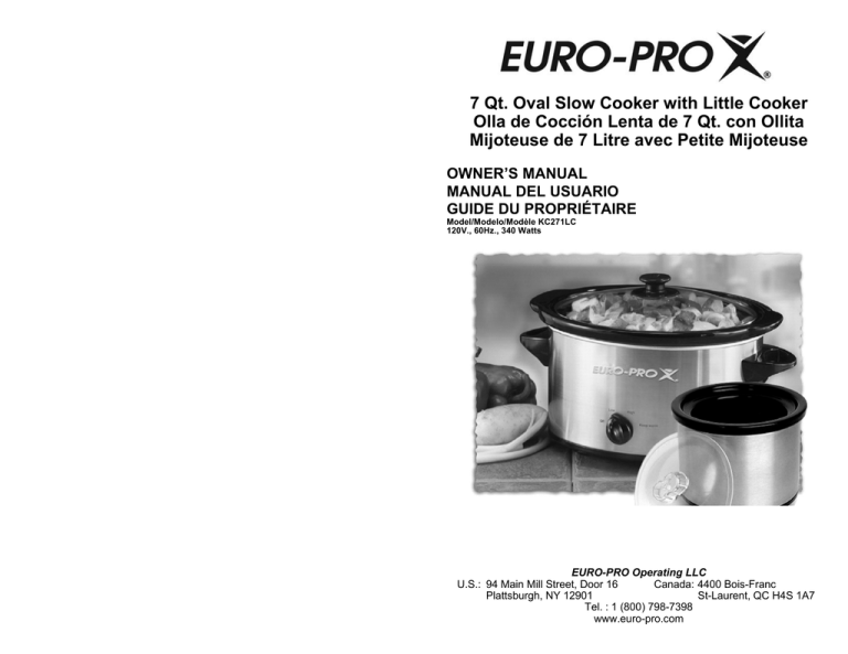 Euro-Pro KC271LC Le manuel du propriétaire | Manualzz
