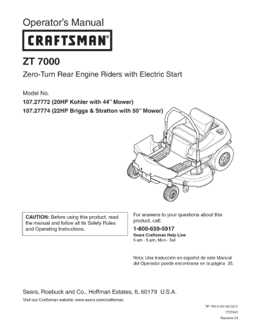 User manual | Craftsman ZT 7000 Operator`s manual | Manualzz