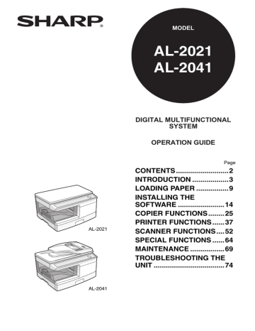 Sharp AL-2021 Specifications | Manualzz