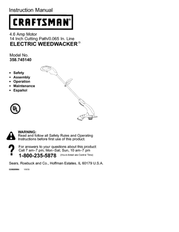 Craftsman 358745140 Line Trimmer Instruction manual | Manualzz
