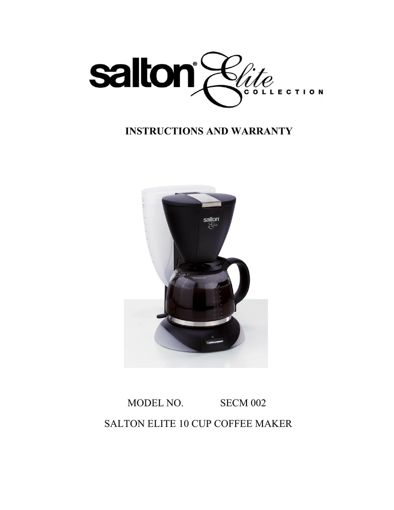Salton elite SCM015 Operating 