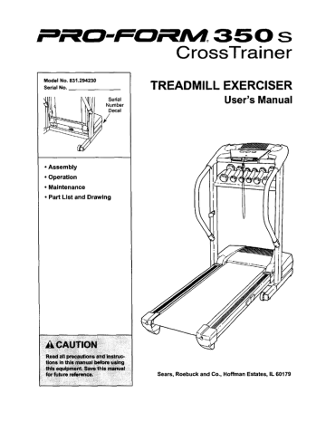 Proform 831294230 Treadmill User`s manual | Manualzz