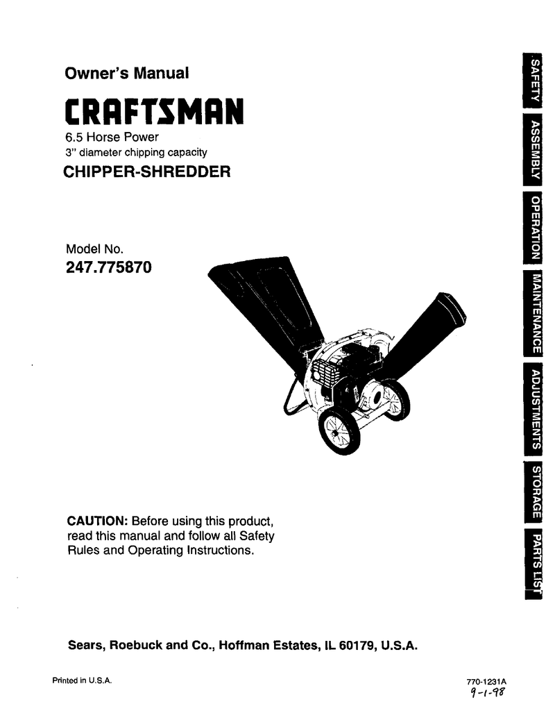 craftsman 10 hp chipper shredder manual
