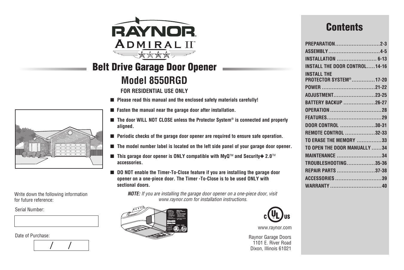 raynor model 120 7 manual