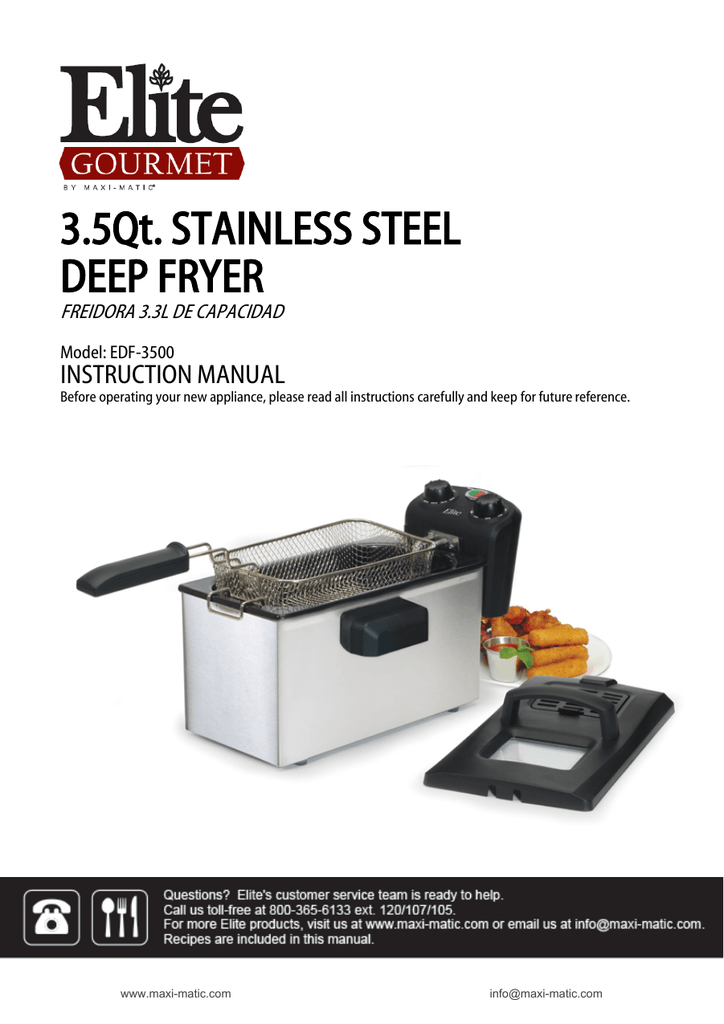 Elite Gourmet EDF-3500 Maxi-Matic 3.5 Quart Deep Fryer, Stainless Steel