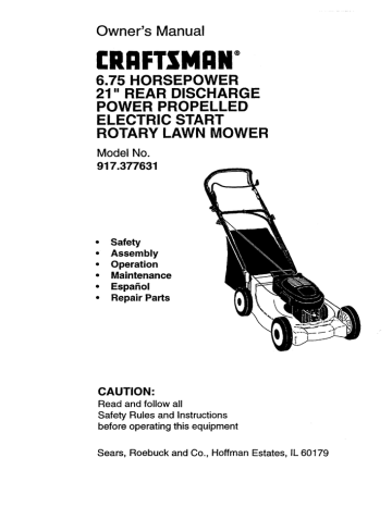 Craftsman 917.377631 Lawn Mower Owner`s manual | Manualzz