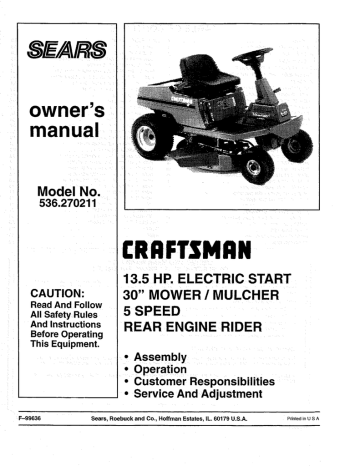 Owner's manual | Craftsman 536.270211 Owner`s manual | Manualzz