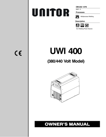 Miller Electric UWI 400 (380/440 VOLT MODEL) Owner Manual | Manualzz