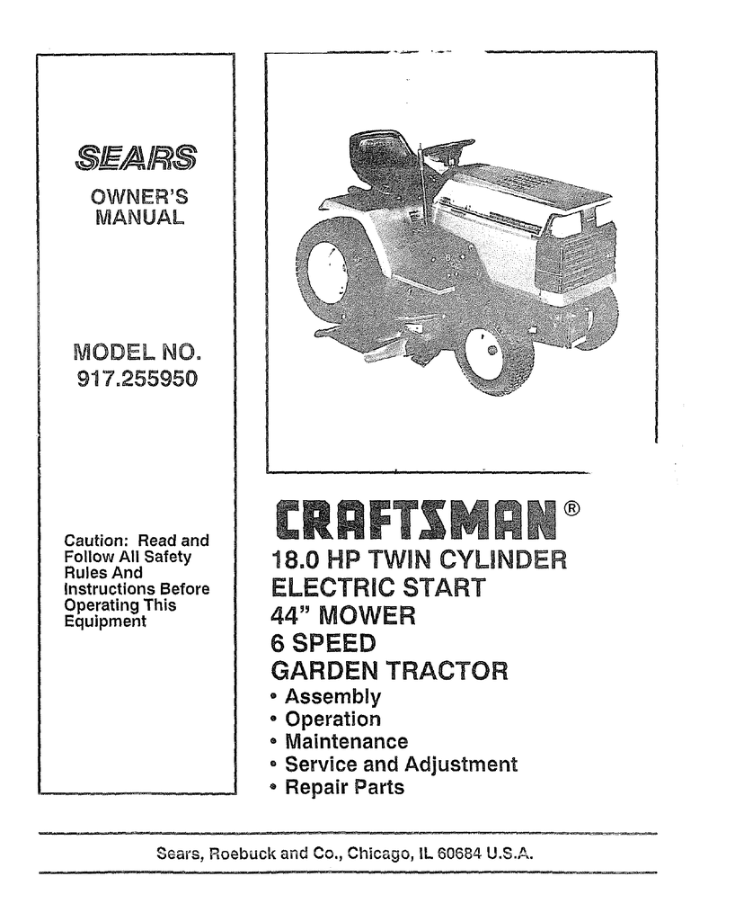 Craftsman 18.0 hp 44 6 speed garden discount tractor