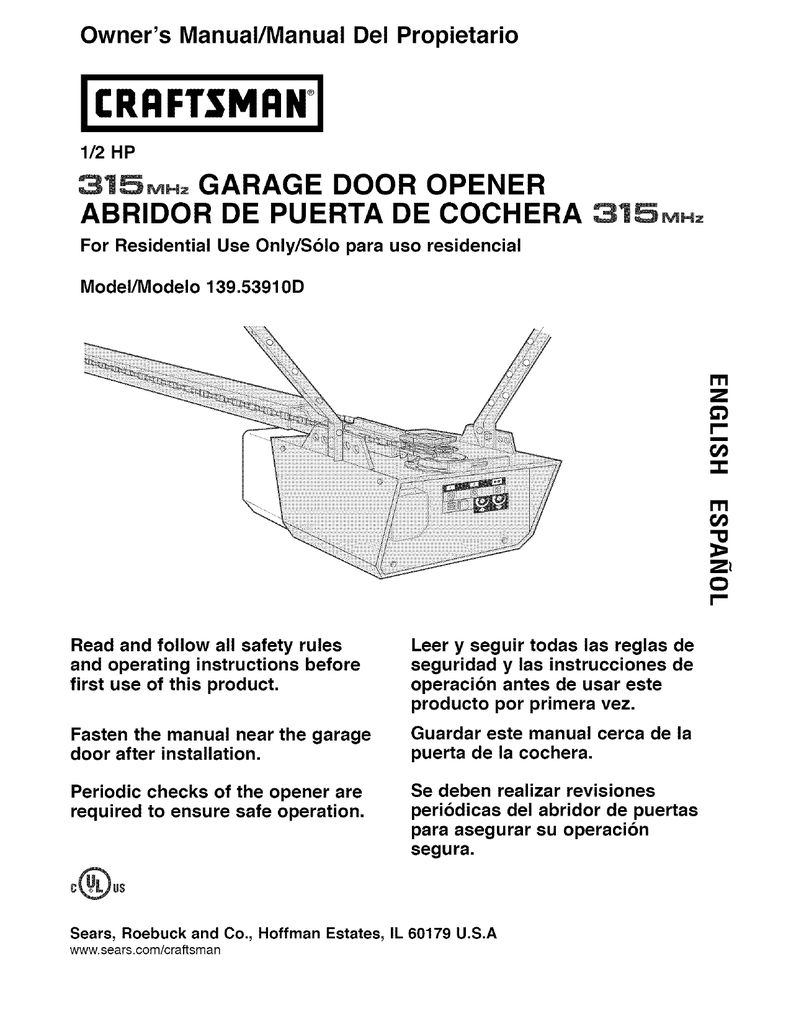 sears garage door opener manual