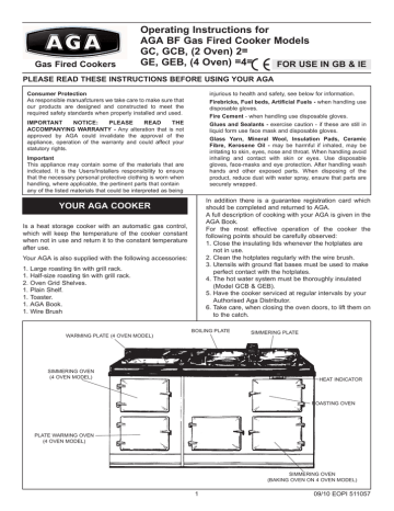 AGA BF Gas Cooker user guide Operating instructions | Manualzz