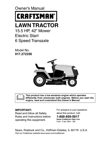 Craftsman 917.272350 Lawn Tractor Owner's Manual | Manualzz