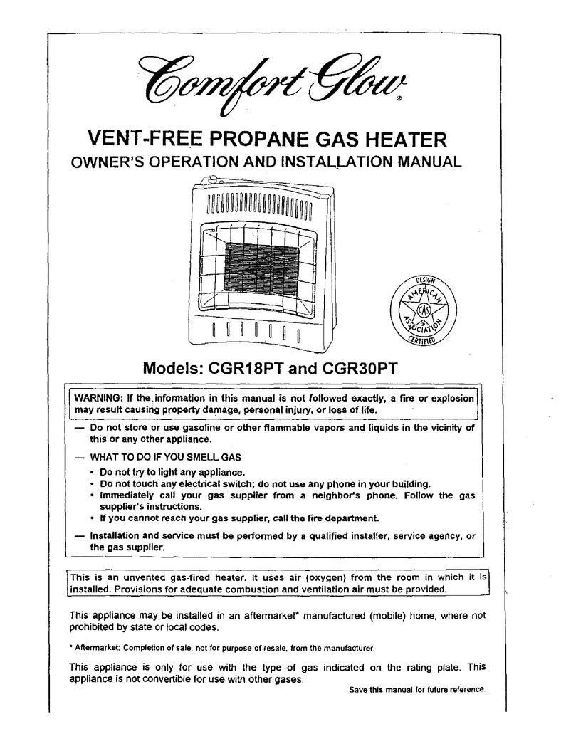 Comfort Glow Unvented Vent Free Propane Gas Fireplace