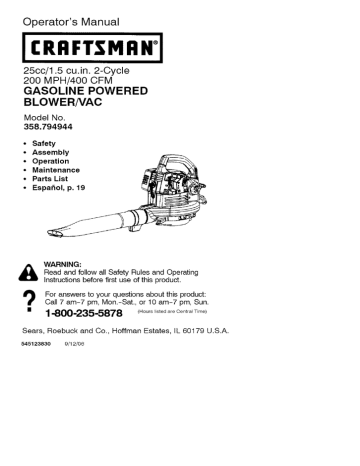 Craftsman 358.794944 Operator`s manual | Manualzz