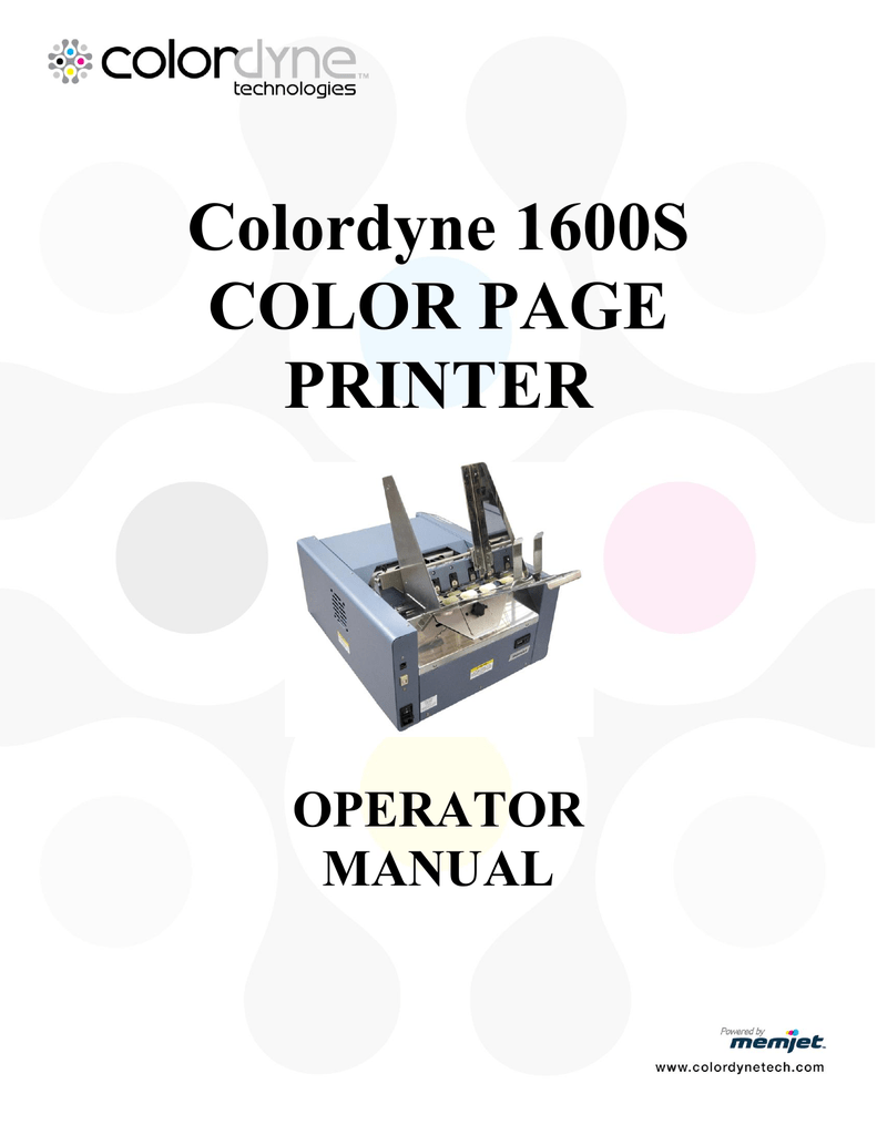 Colordyne 1600-S Troubleshooting guide | Manualzz