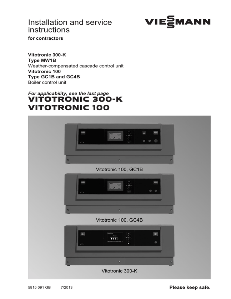 Viessmann VITOTRONIC 300-K Operating instructions | Manualzz