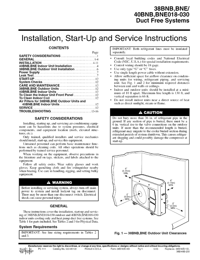 Carrier 38BNB018-036 Unit Installation | Manualzz