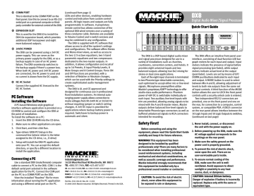 Mackie | DX810 | User manual | DX8 Digital Audio Mixer/Signal Processor Quick-Start Guide | Manualzz