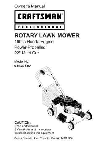 Craftsman 944.361361 Rotary Lawn Mower Owner s Manual Manualzz