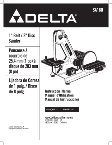 Delta 6" Belt & 12" Disc Abrasive Finishing Machine Instruction Manual 