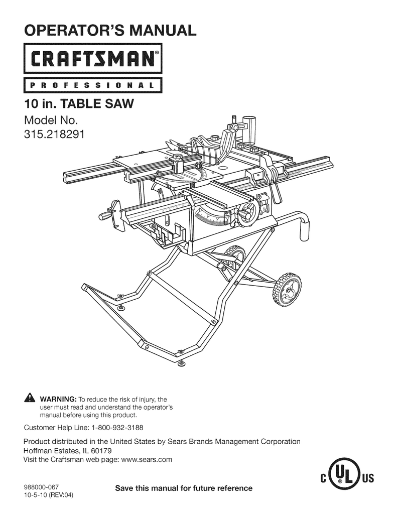 Craftsman 315.218291 Operator`s manual | Manualzz