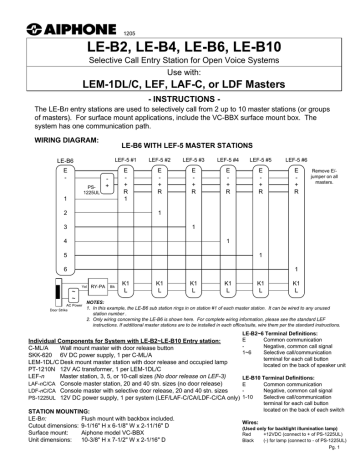 Aiphone LE-B10 Intercom System User Manual | Manualzz Aiphone Intercom Systems Manualzz