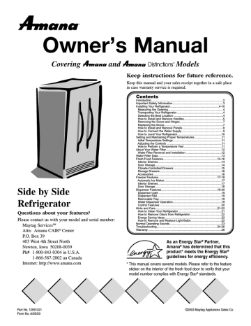 Amana ARS2661BC Refrigerator User Manual | Manualzz