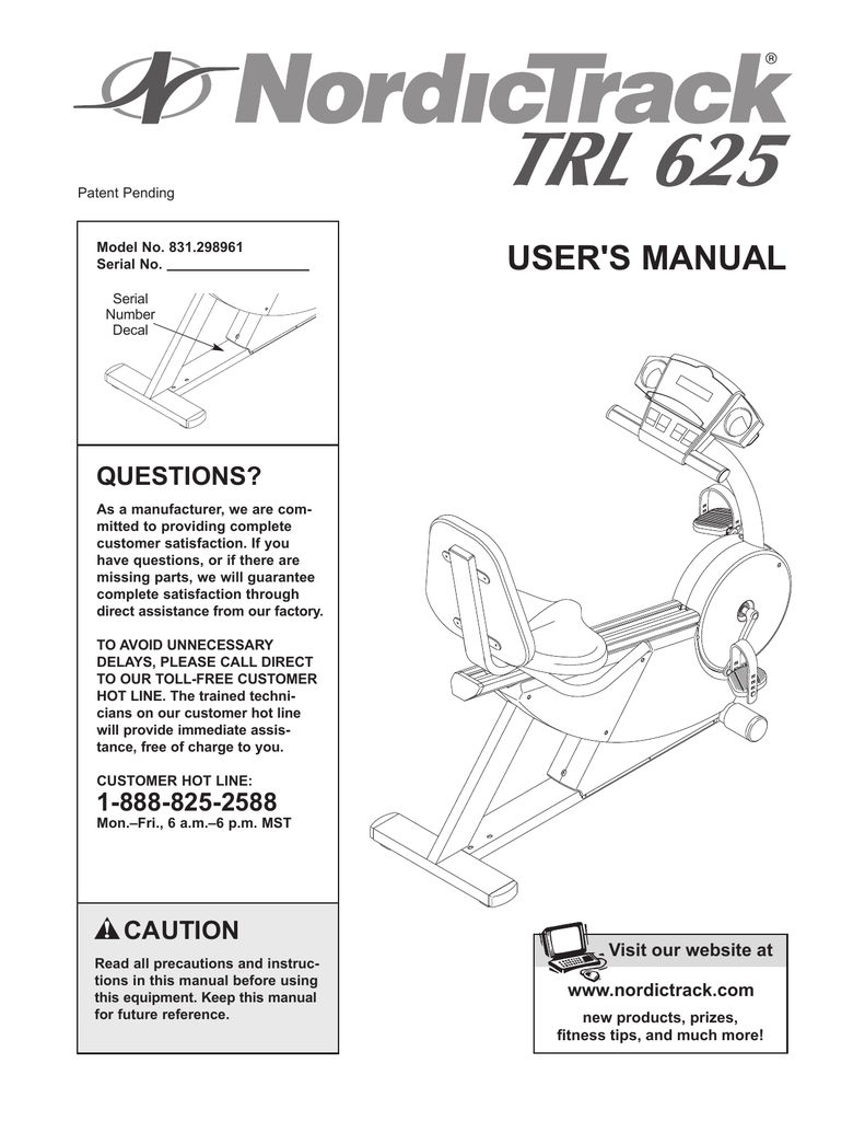 Nordictrack Trl625 Trl 625 831 298961 831 298961 Trl 625 Ntccex04902 Trl 610 User Manual Manualzz