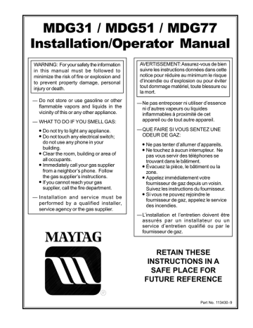 American Dryer Corp. MDG31 Clothes Dryer User Manual | Manualzz