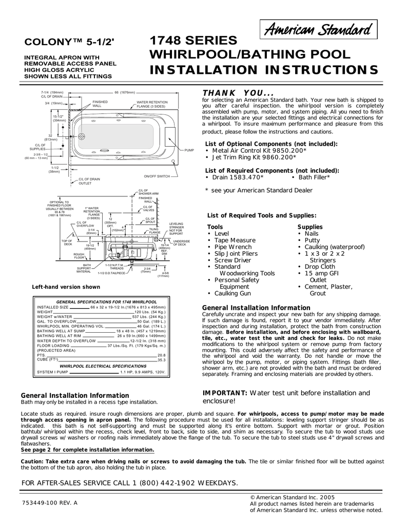 American Standard Ovation Bathtub Installation Instructions American Standard Ovation Shower Installation Instructions