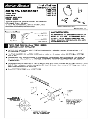 American Standard 7010.19 Bathroom Aids User Manual | Manualzz
