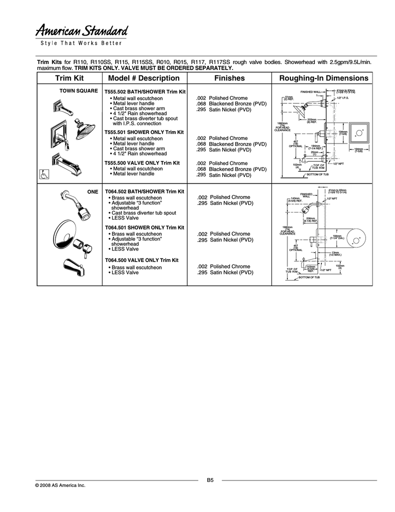 Satin Nickel Flange and Arm American Standard T038501.295 Tropic Shower Only Trim Kit with Showerhead