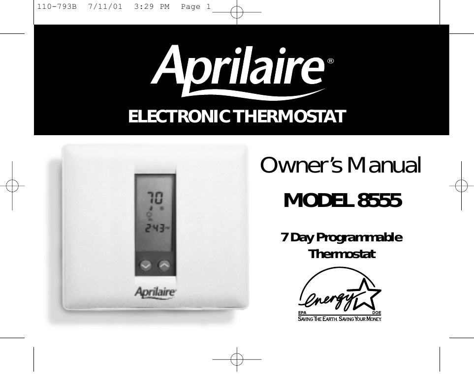 Aprilaire 8555 Thermostat User Manual Manualzz