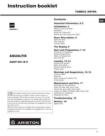 Whirlpool AQCF 851 B U (AUS) User manual | Manualzz