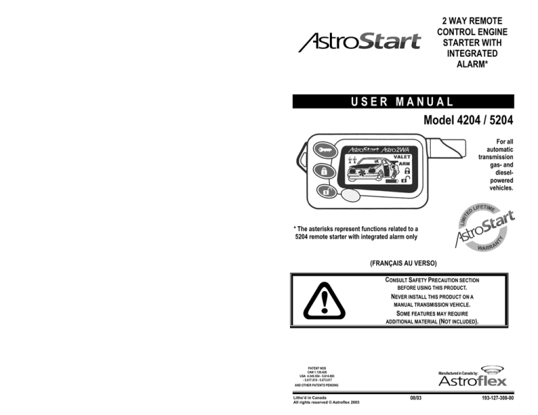 astroflex remote starter