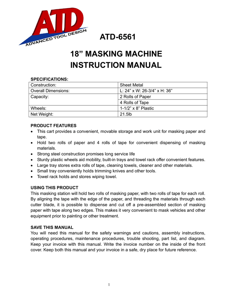 ATD Tools 6561 18 Masking Machine