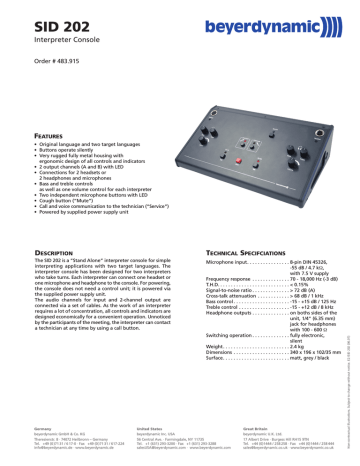 Beyerdynamic SID 202 Music Mixer User Manual | Manualzz