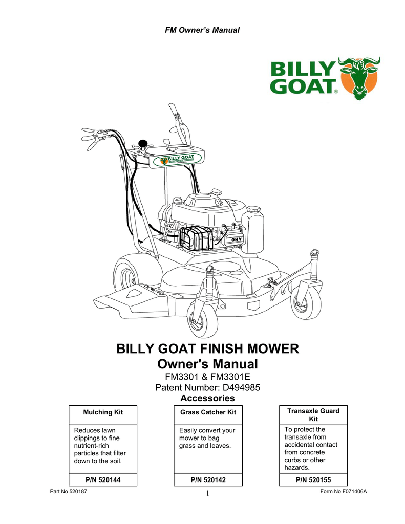 Billy Goat FM3301, FM3301E Lawn Mower User Manual | Manualzz
