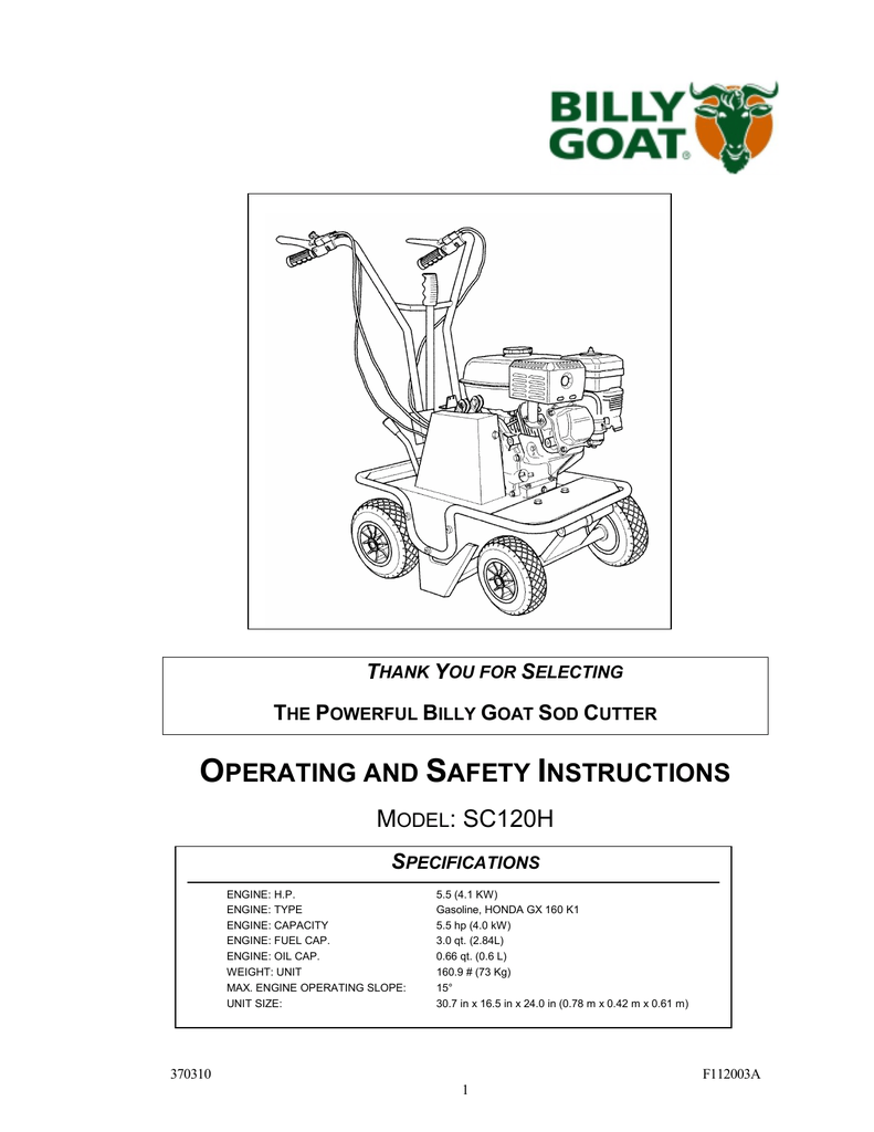 Billy Goat SC120H Brush Cutter User Manual Manualzz