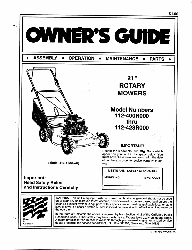 Bolens 112-170-300 Lawn Mower User Manual | Manualzz