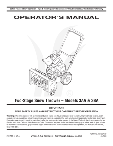 Bolens 3AA Snow Blower Operator's Manual | Manualzz