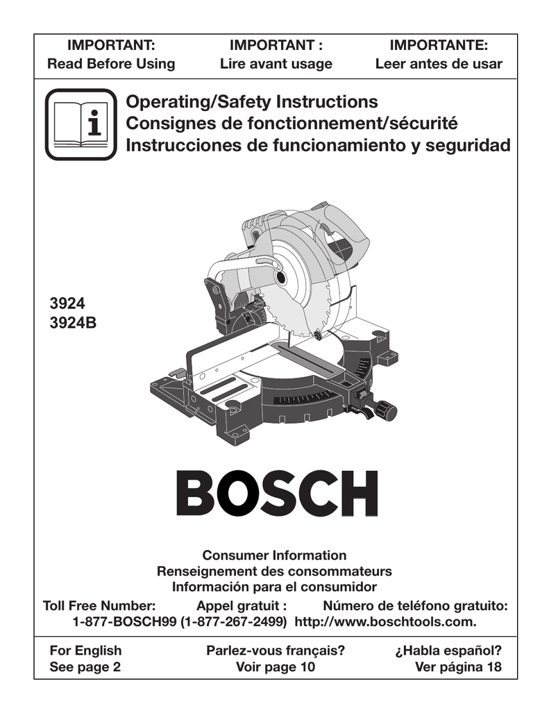 Bosch Power Tools 3924b Saw User Manual Manualzz