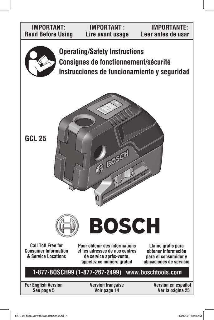 Bosch Power Tools Gcl25 Laser Level User Manual Manualzz