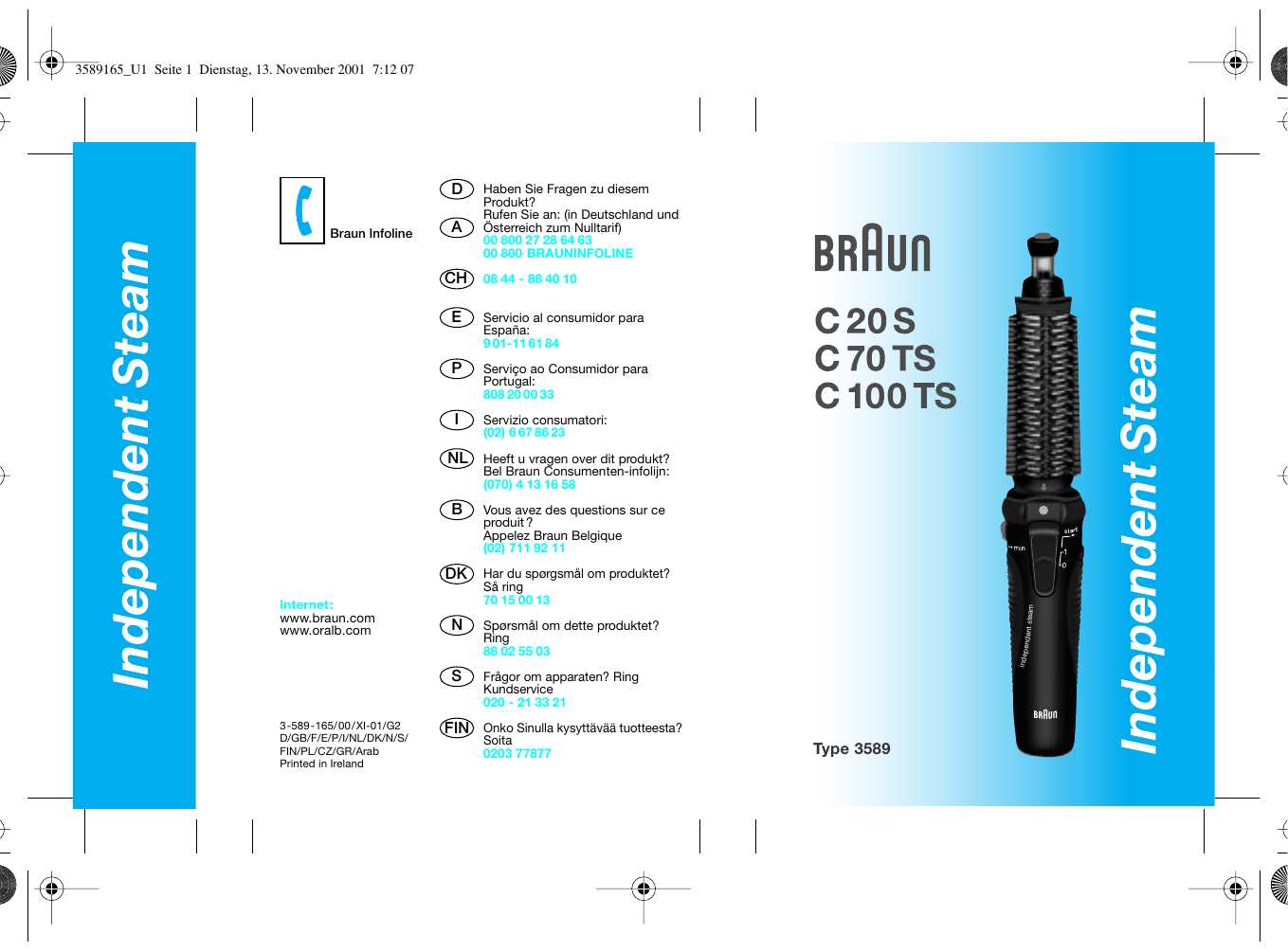 Braun Cs C70ts C100ts Independent Steam Cs C70ts C100ts Independent Steam Anvandarmanual Manualzz